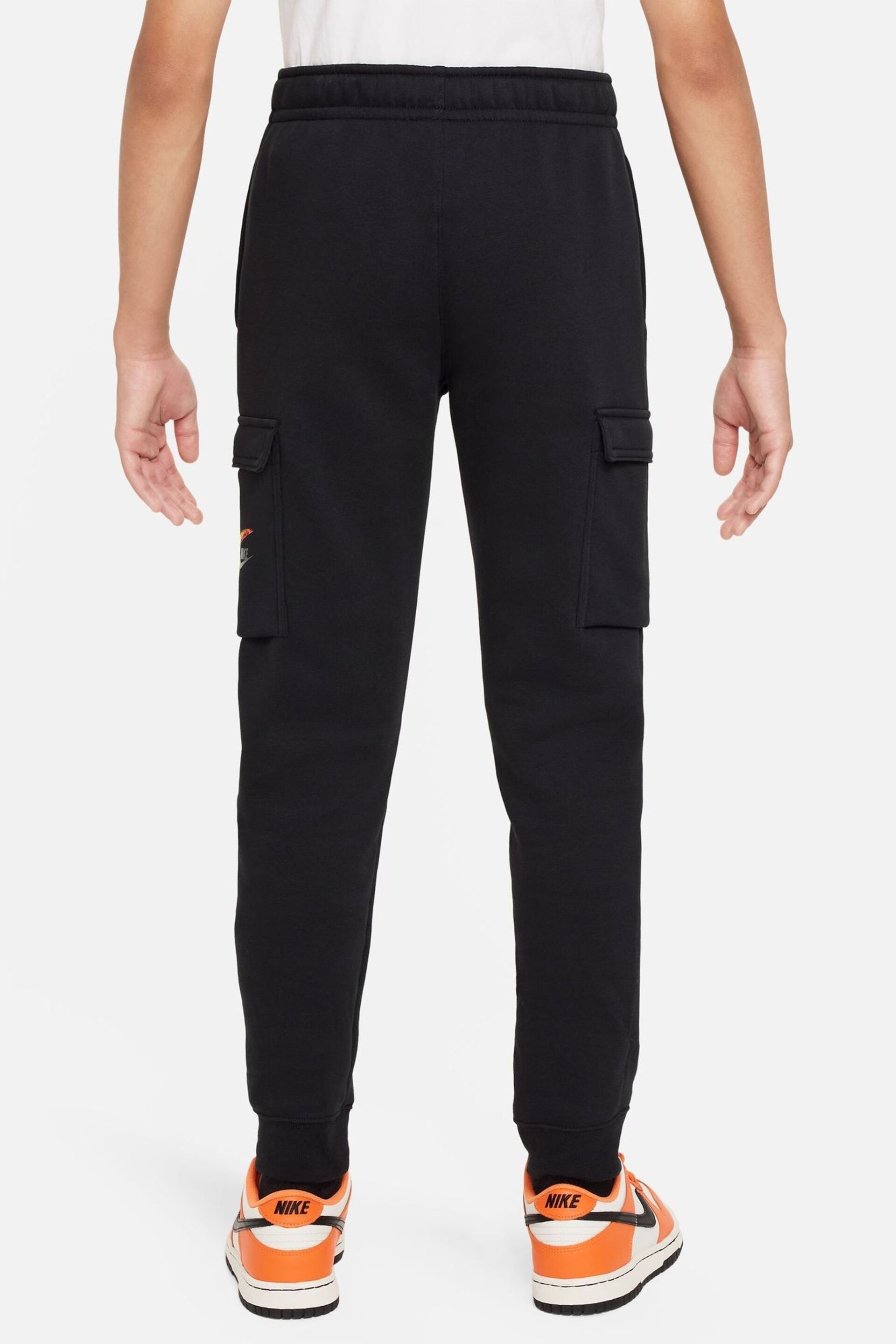 Nike Black Swoosh Fleece Cargo Joggers - Image 2 of 7