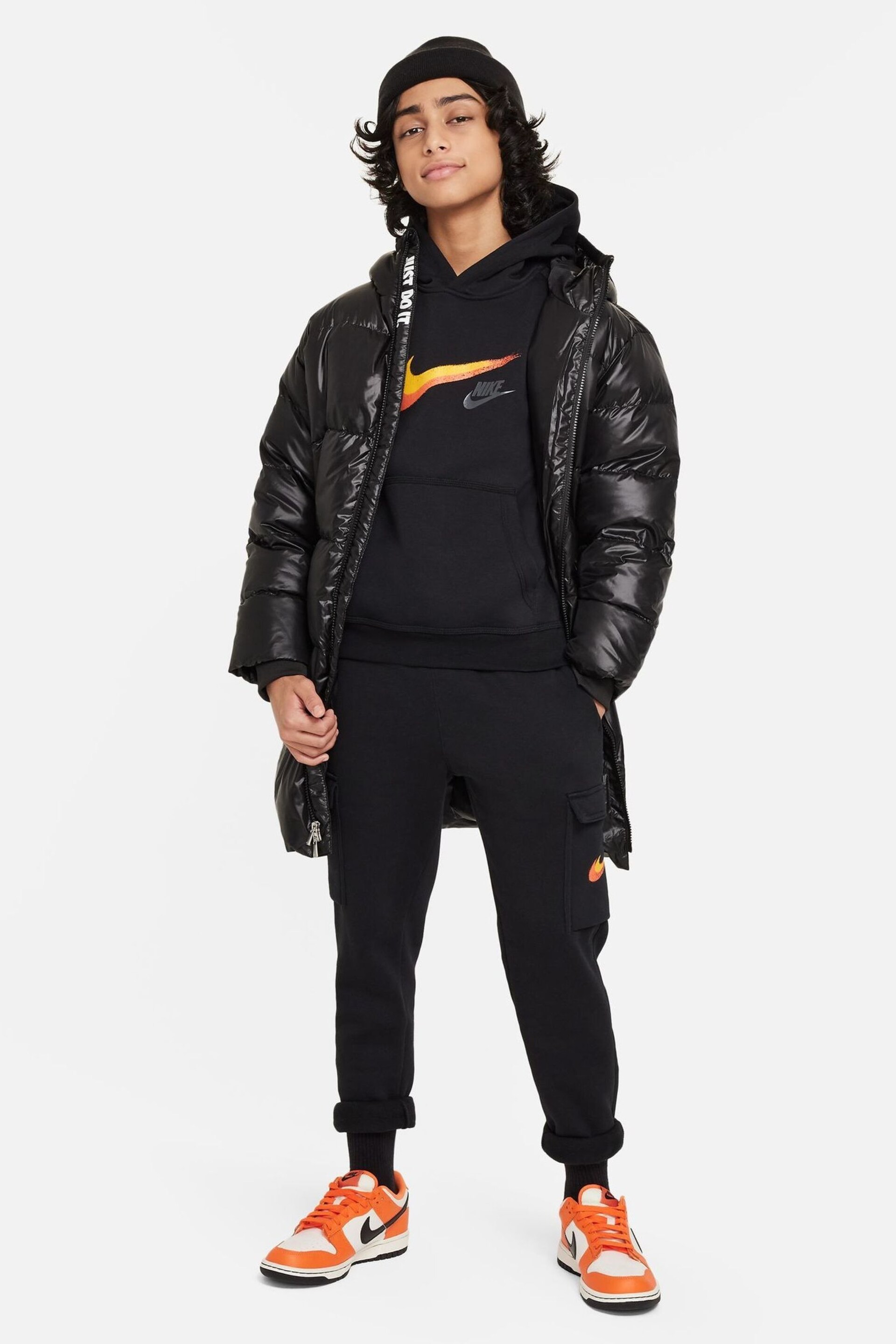 Nike Black Swoosh Fleece Cargo Joggers - Image 3 of 7