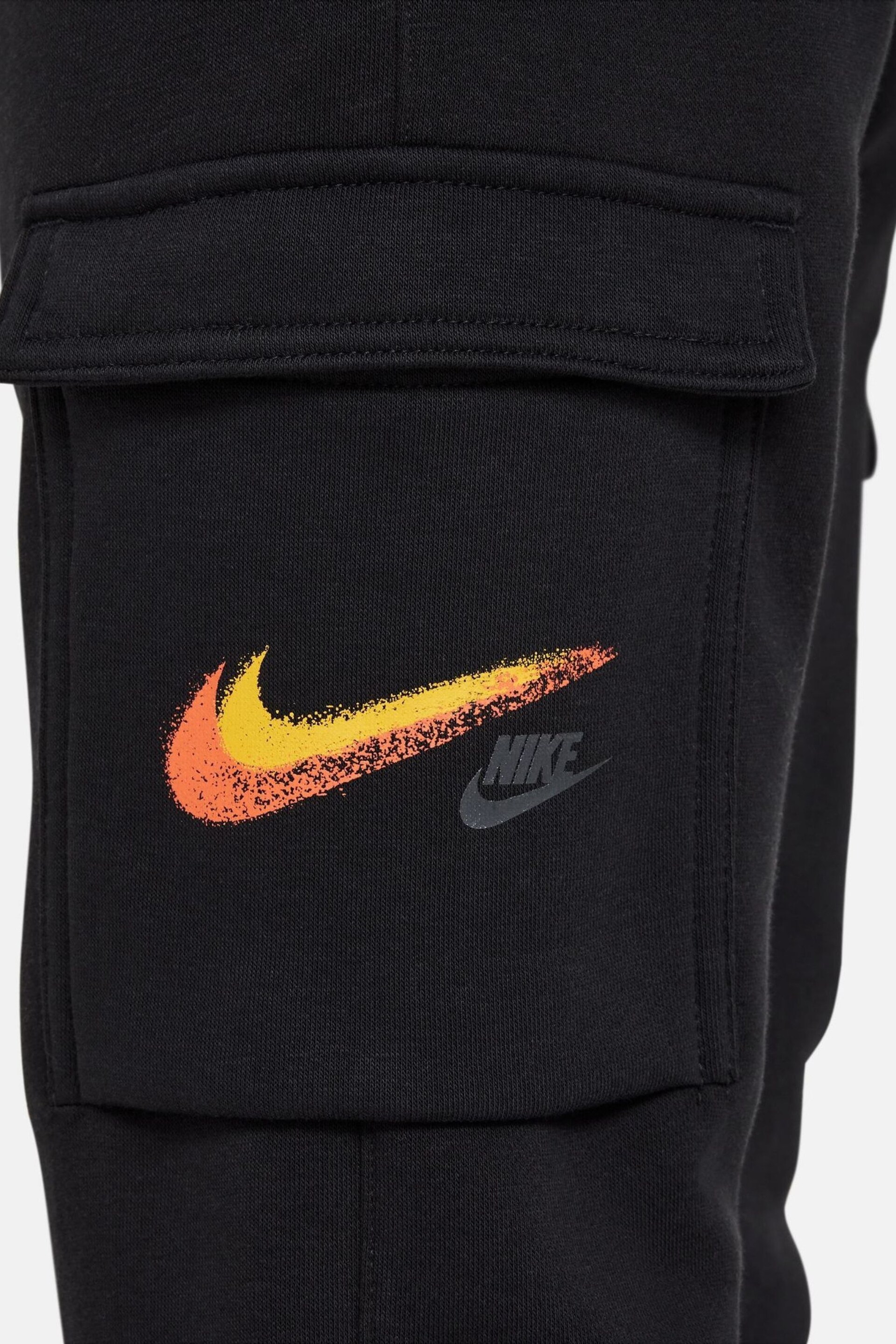 Nike Black Swoosh Fleece Cargo Joggers - Image 6 of 7