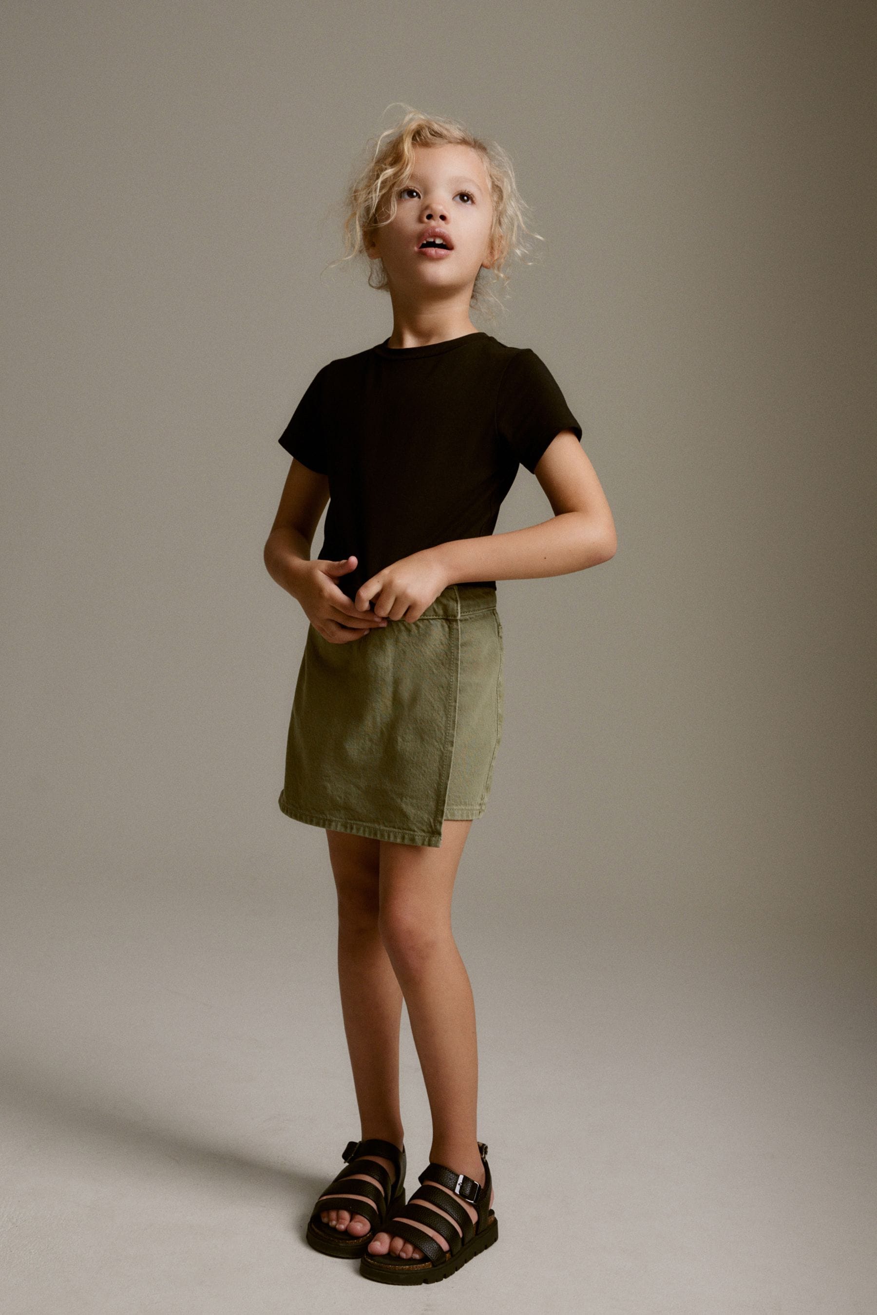Buy Khaki Green Denim Asymmetric Wrap Skort 3 16yrs from Next Luxembourg