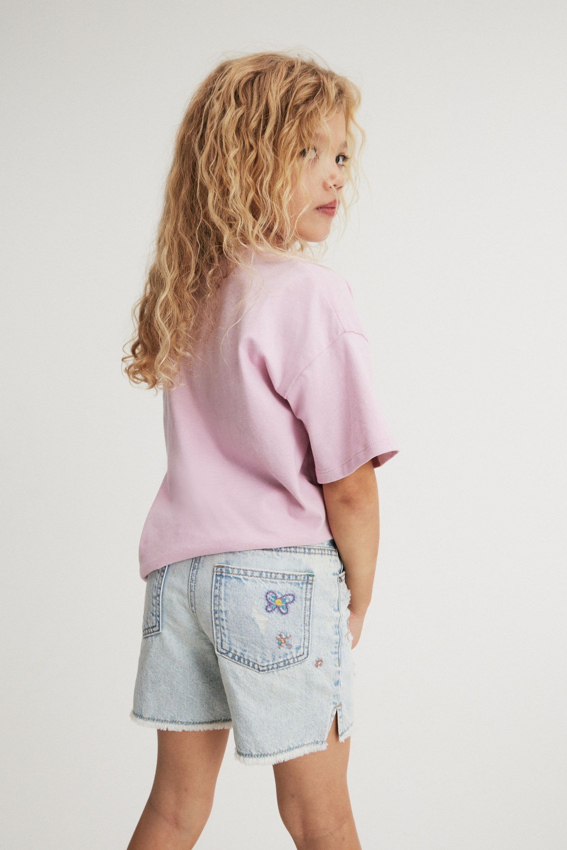 Mid Blue Floral Embroidery Denim Shorts (3-16yrs) - Image 3 of 7