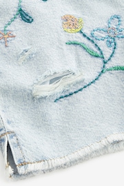 Mid Blue Floral Embroidery Denim Shorts (3-16yrs) - Image 7 of 7