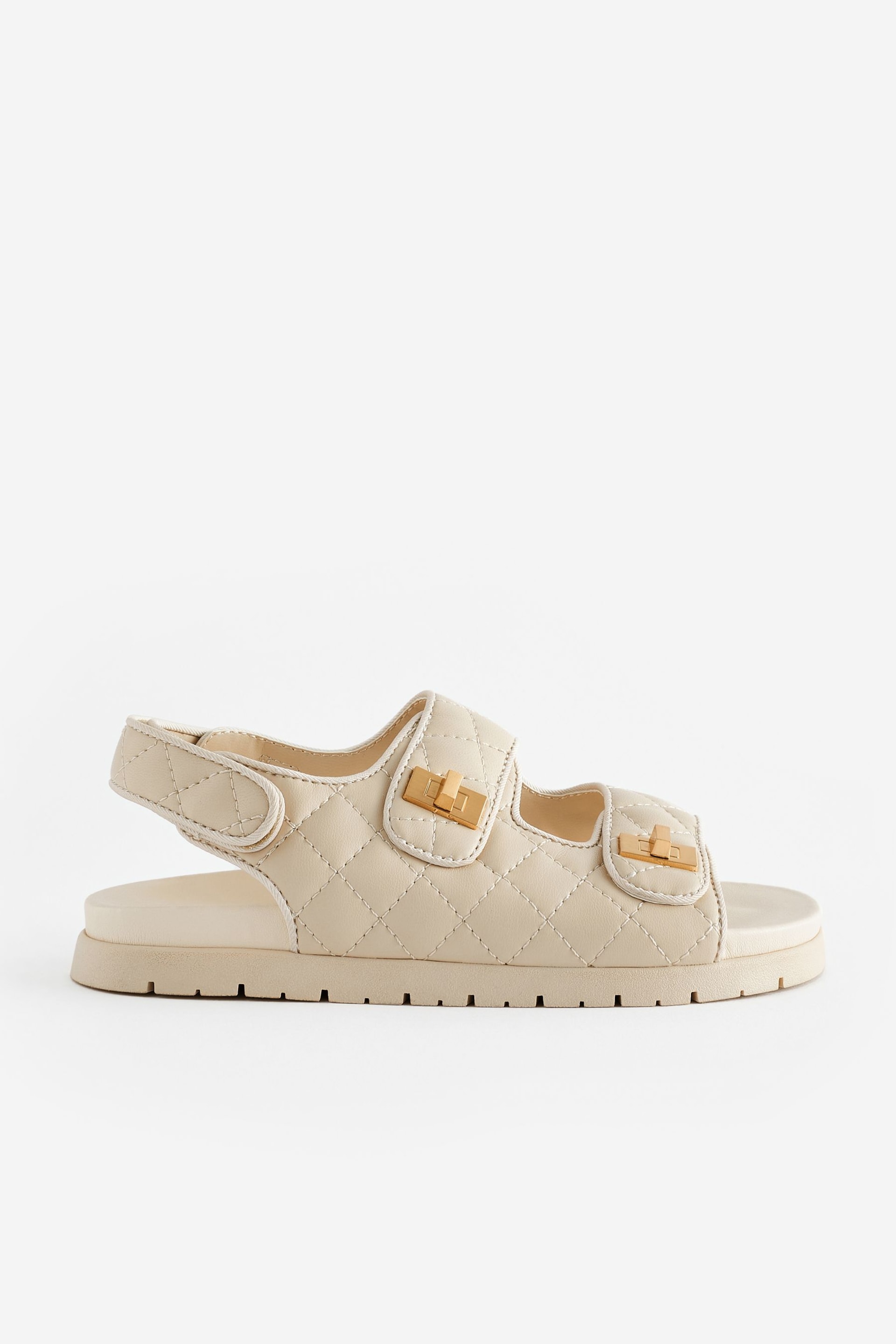 Neutral Cream Two Strap Quilted Sandals - Image 2 of 6