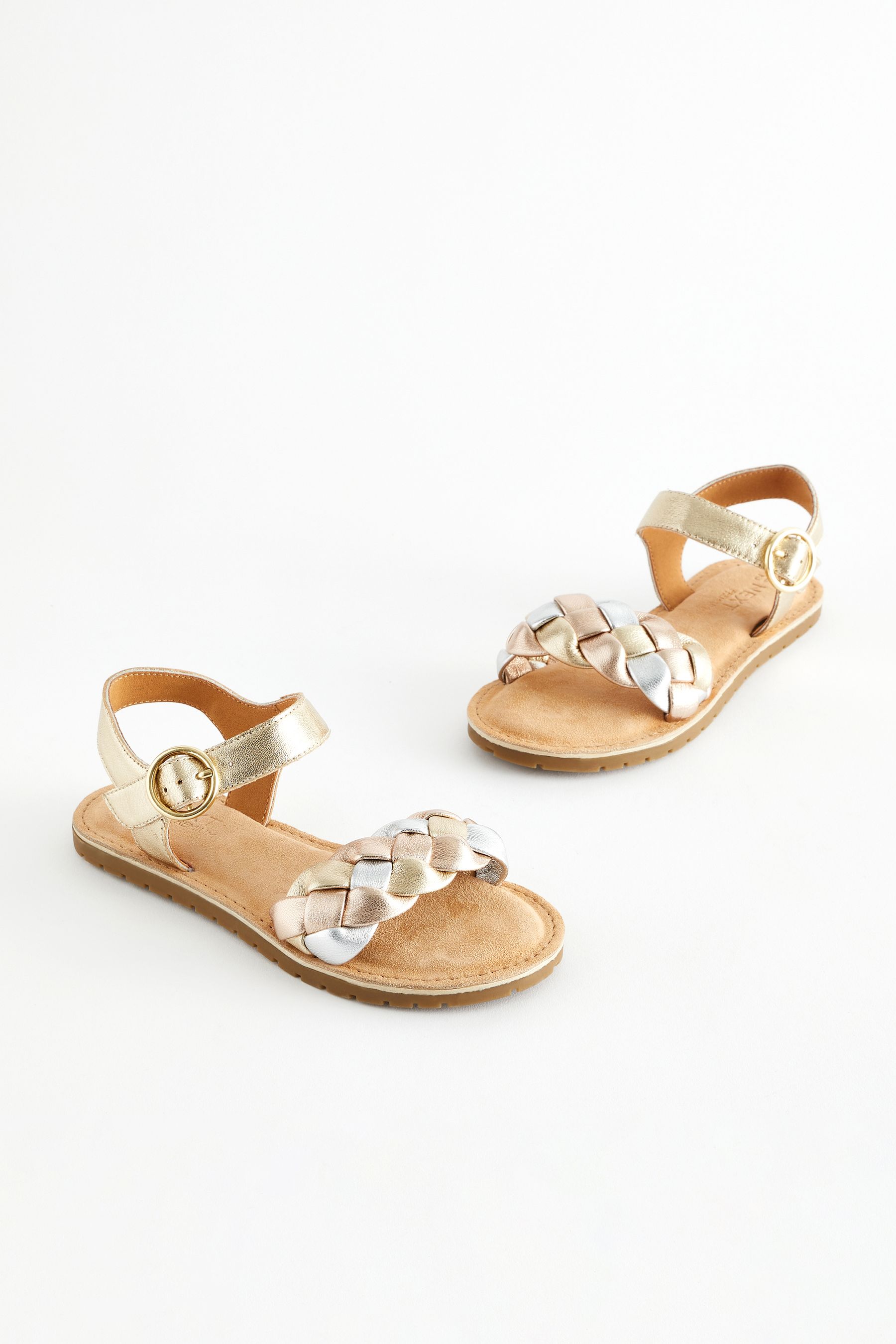 Buy Gold Silver Metallic Leather Plaited Sandals from Next Ukraine