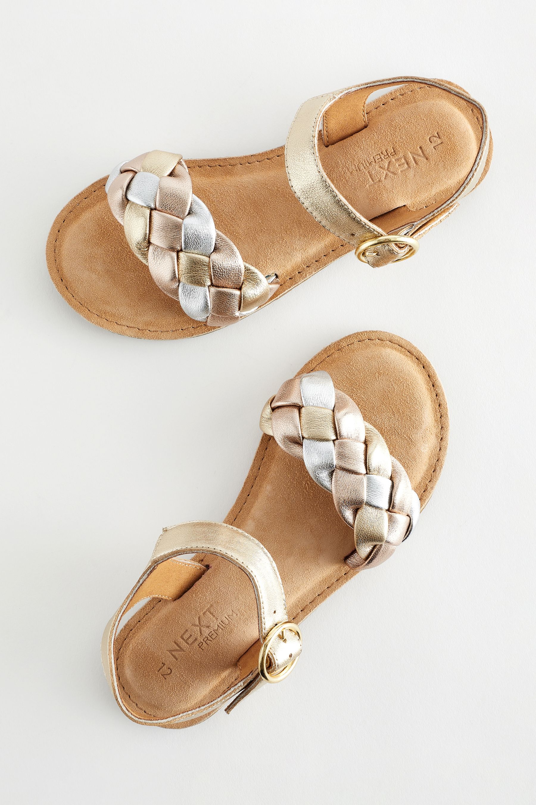 Buy Gold Silver Metallic Leather Plaited Sandals from Next Ukraine