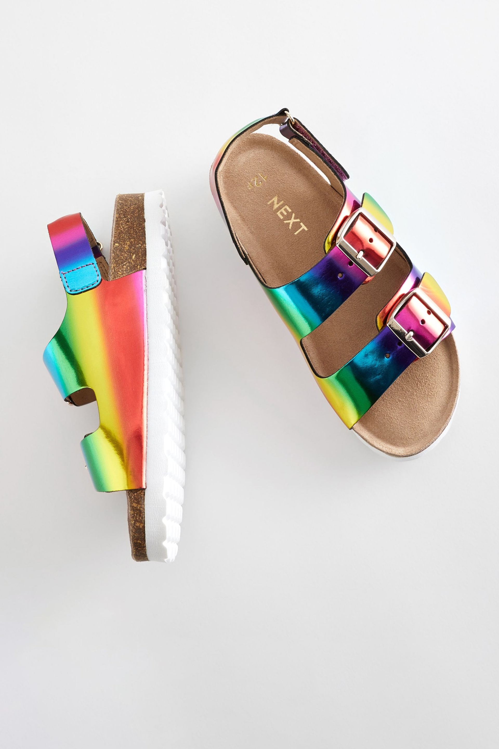 Multicolour Rainbow Leather Wide Fit (G) Two Strap Corkbed Sandals - Image 3 of 7