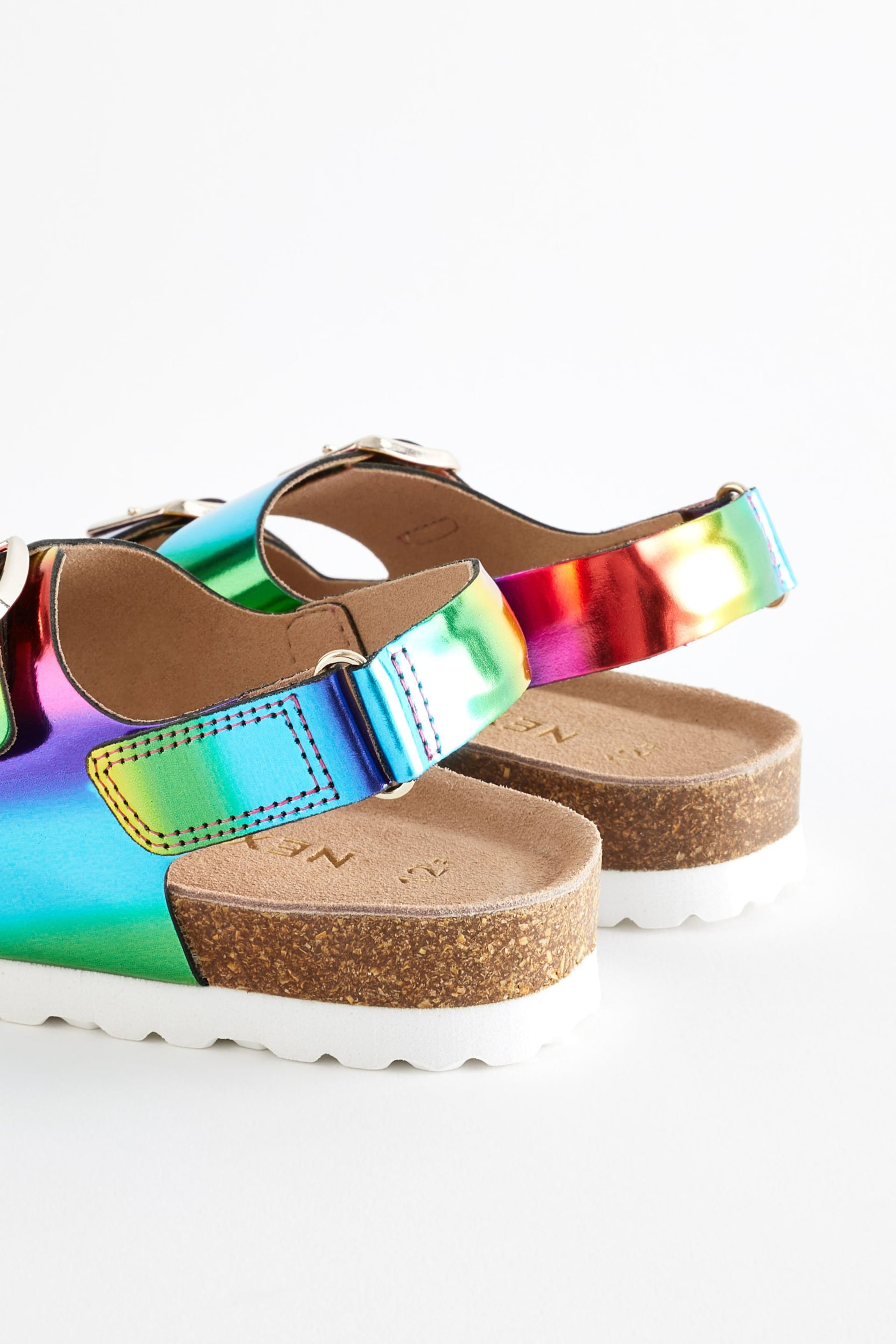 Multicolour Rainbow Leather Wide Fit (G) Two Strap Corkbed Sandals - Image 5 of 7