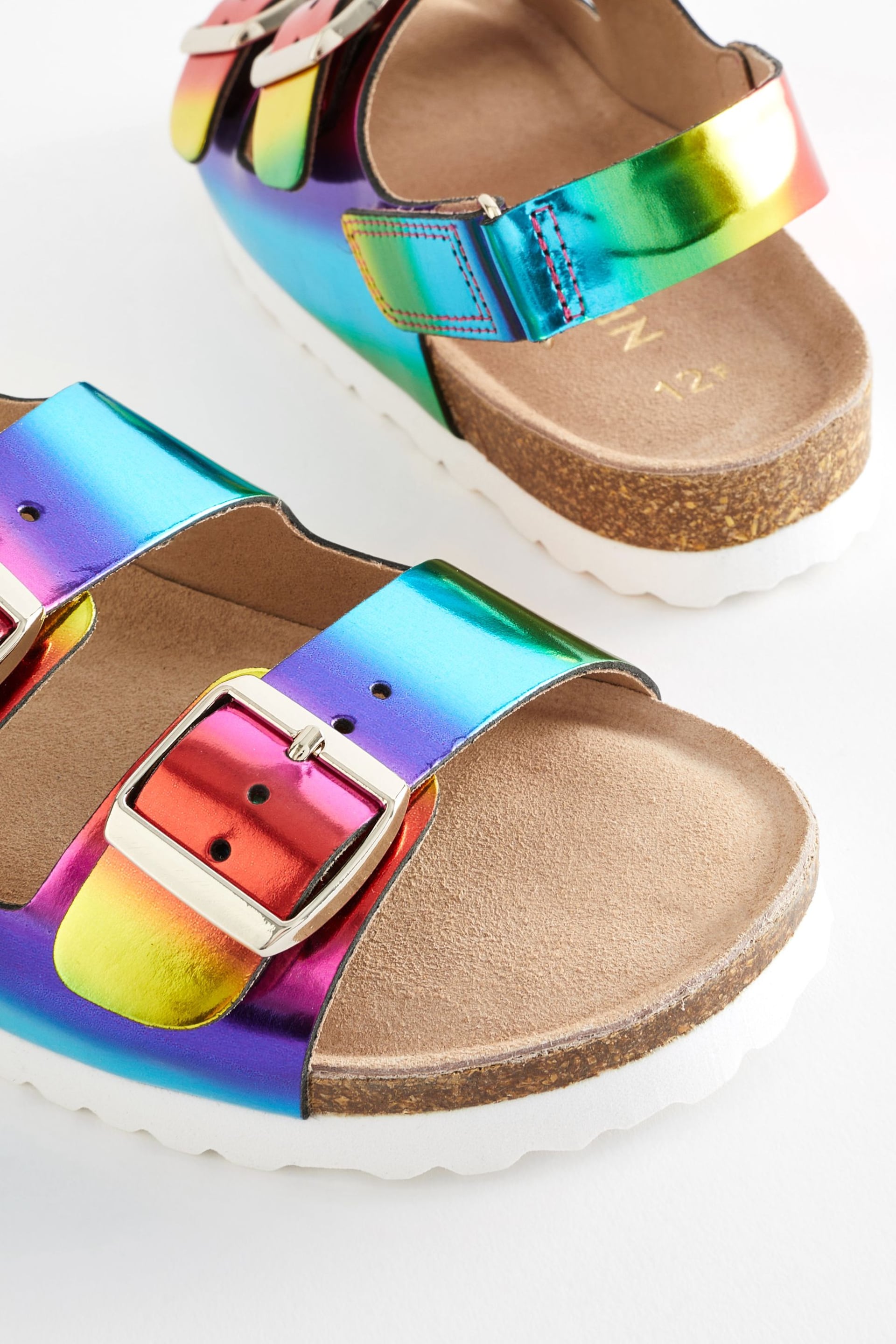 Multicolour Rainbow Leather Wide Fit (G) Two Strap Corkbed Sandals - Image 7 of 7