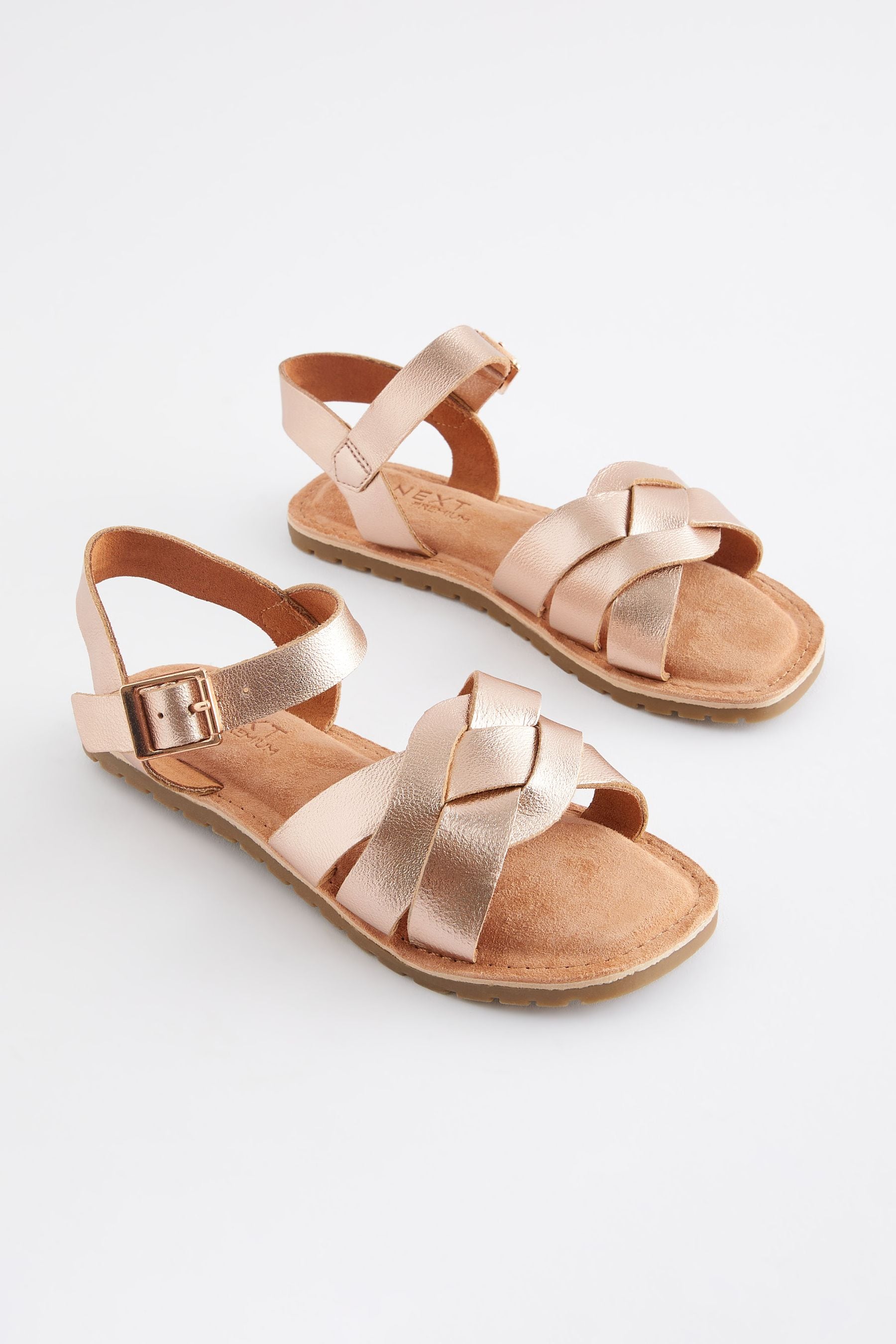 Buy Rose Gold Wide Fit G Leather Woven Sandals from Next Saudi Arabia