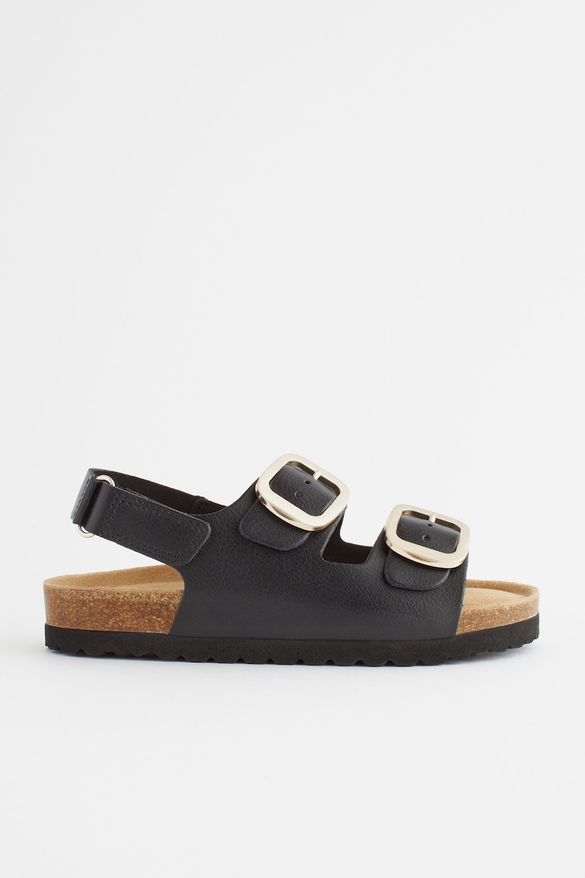 Black Leather Standard Fit (F) Two Strap Corkbed Sandals - Image 2 of 8