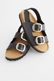 Black Leather Standard Fit (F) Two Strap Corkbed Sandals - Image 5 of 8