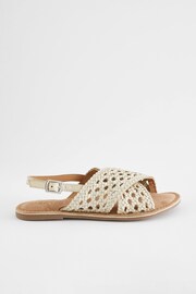 White Leather Cross Strap Sandals - Image 2 of 7