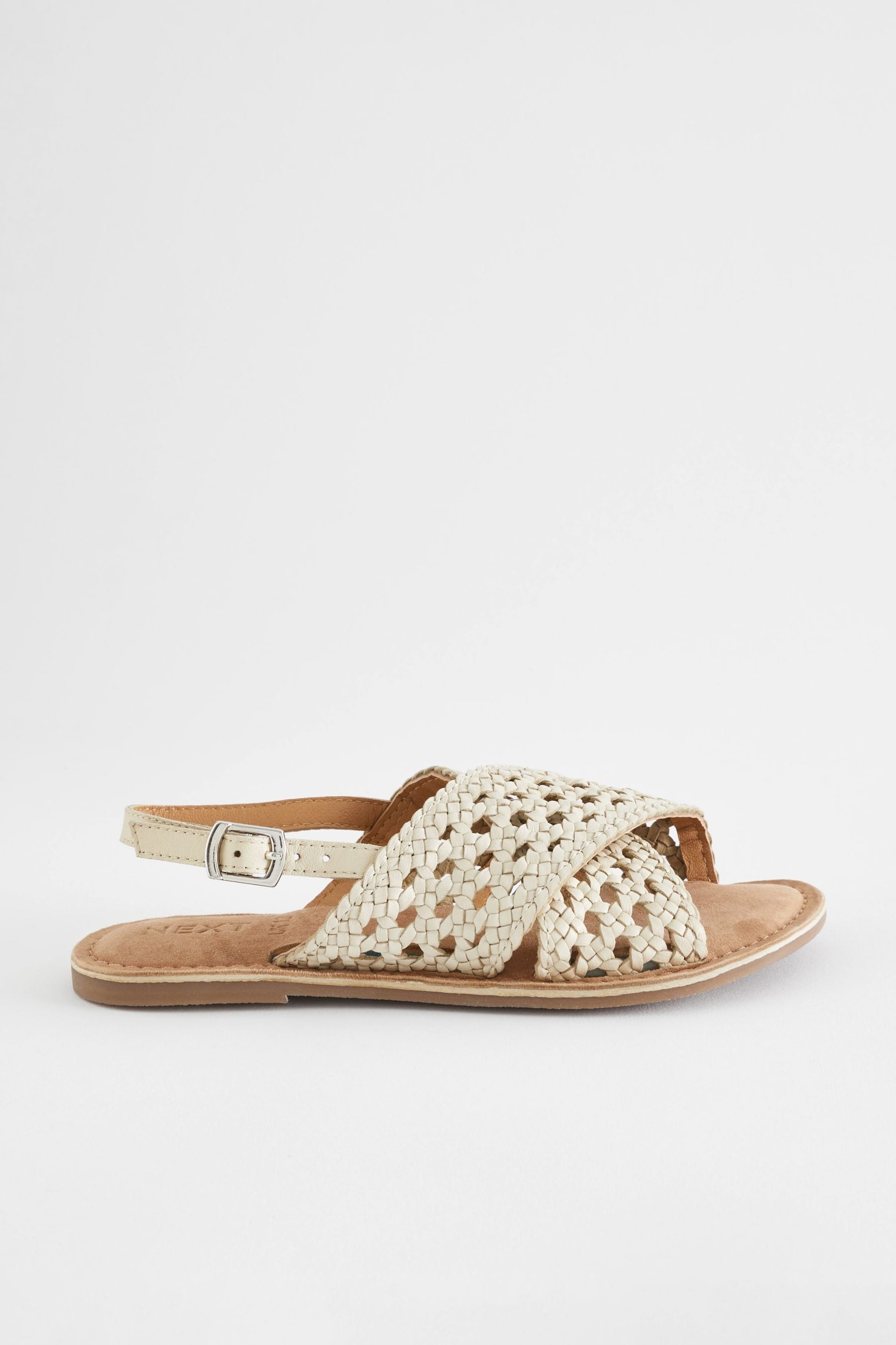 White Leather Cross Strap Sandals - Image 2 of 7