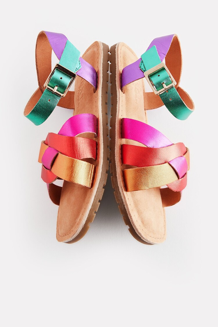 Multi Rainbow Standard Fit (F) Leather Woven Sandals - Image 3 of 5