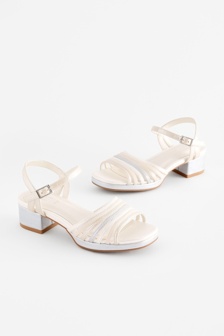 White SIlver Metallic Platform Heel Occasion Sandals - Image 1 of 6