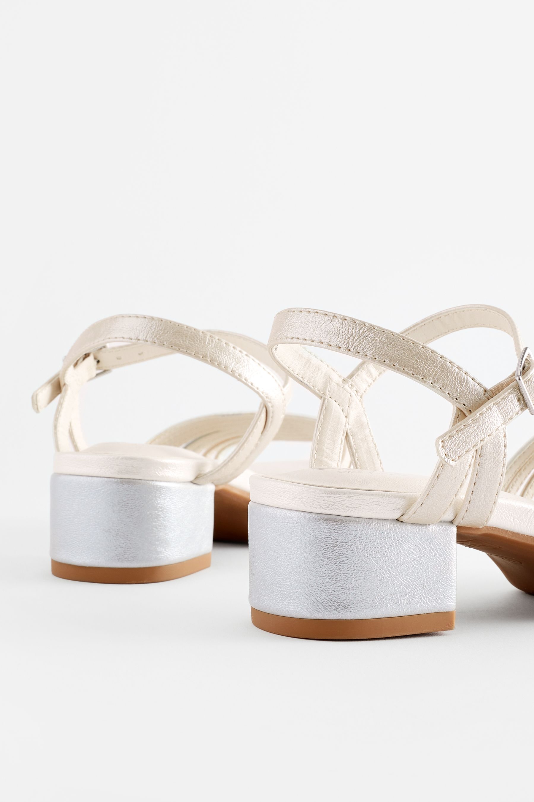 Buy White SIlver Metallic Platform Heel Occasion Sandals from Next Luxembourg