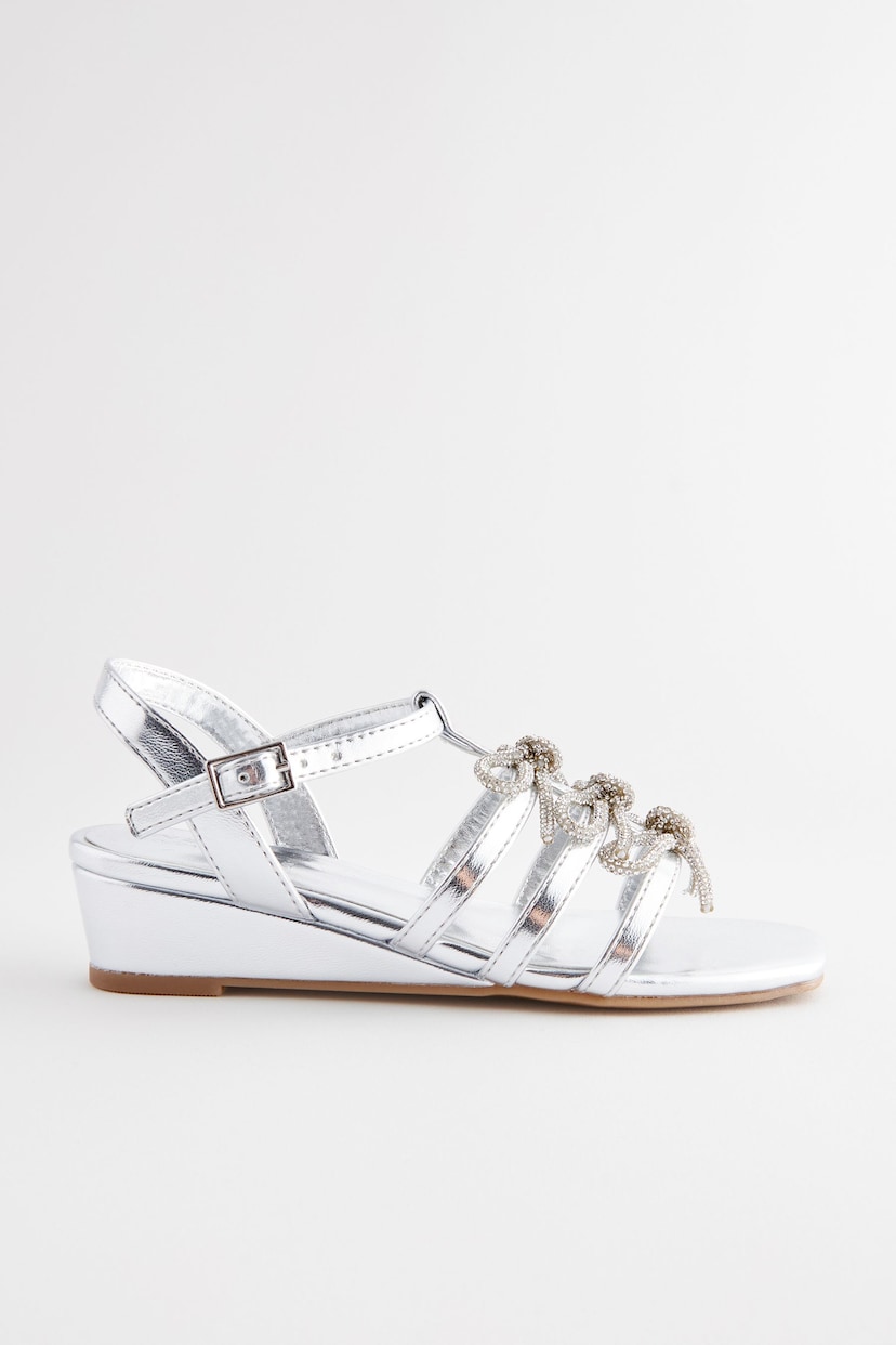 Silver Bow Wedge Sandals - Image 2 of 5