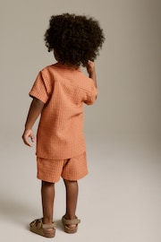 Rust Brown Short Sleeve Textured Shirt and Shorts Set (3mths-12yrs) - Image 3 of 7
