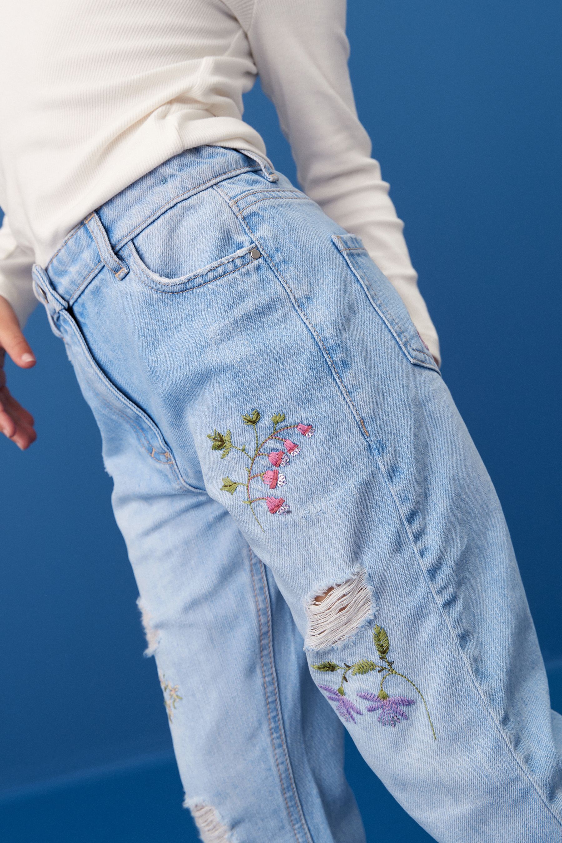 Buy Denim Bright Blue Floral Embroidered Mom Jeans 3 16yrs from Next Luxembourg