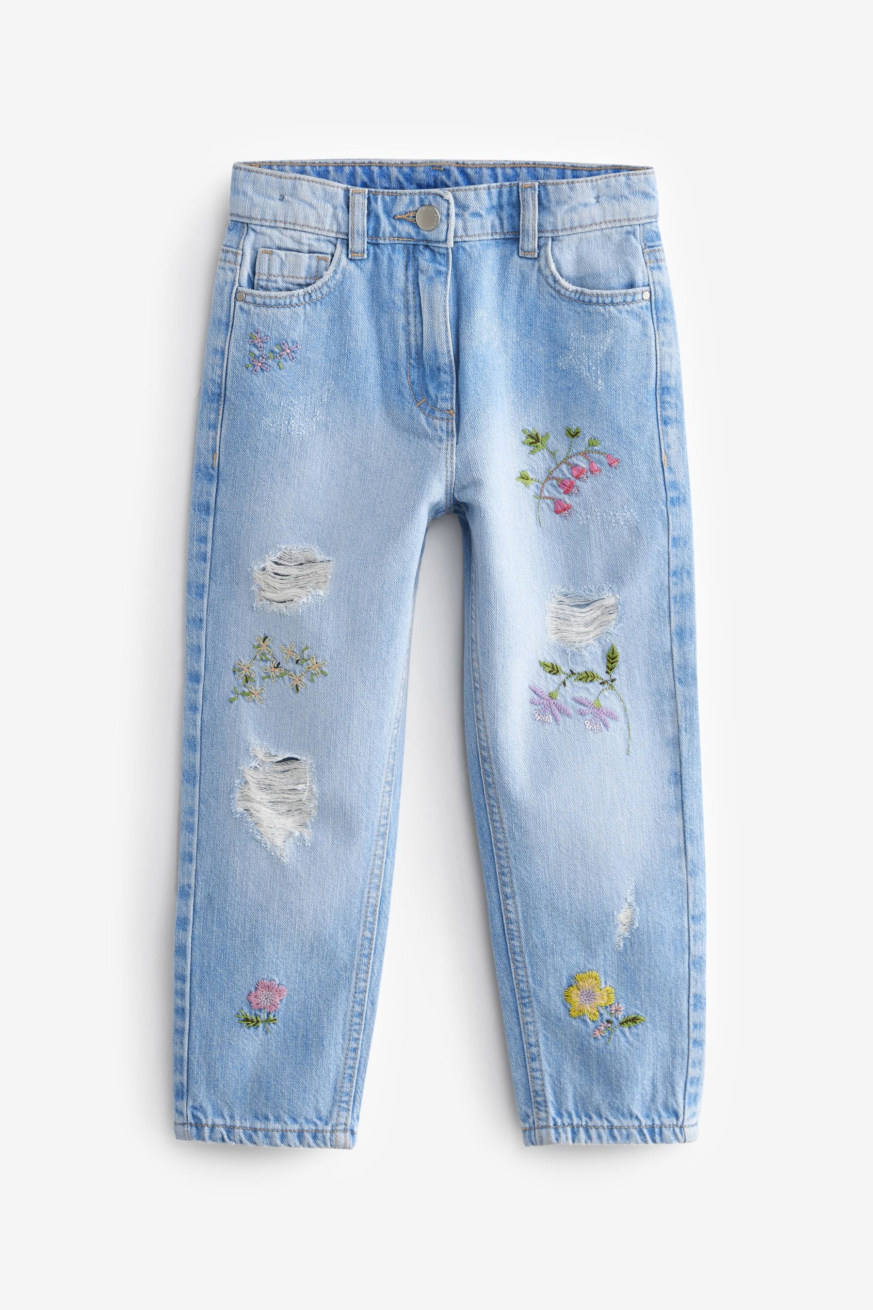 Floral embroidered mom jeans clearance