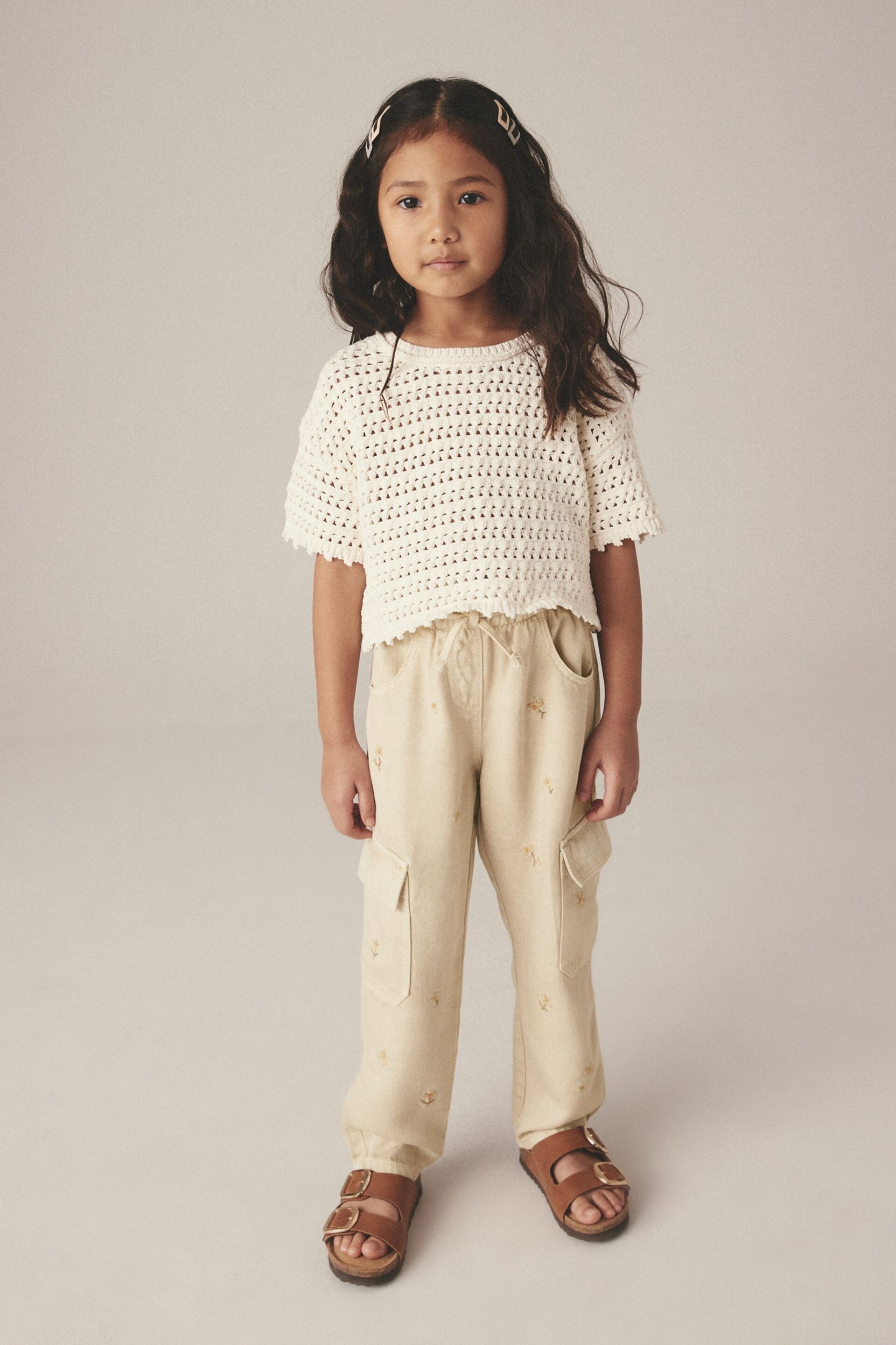 Stone Tencel Cargo Pocket Trousers (3-16yrs) - Image 1 of 7