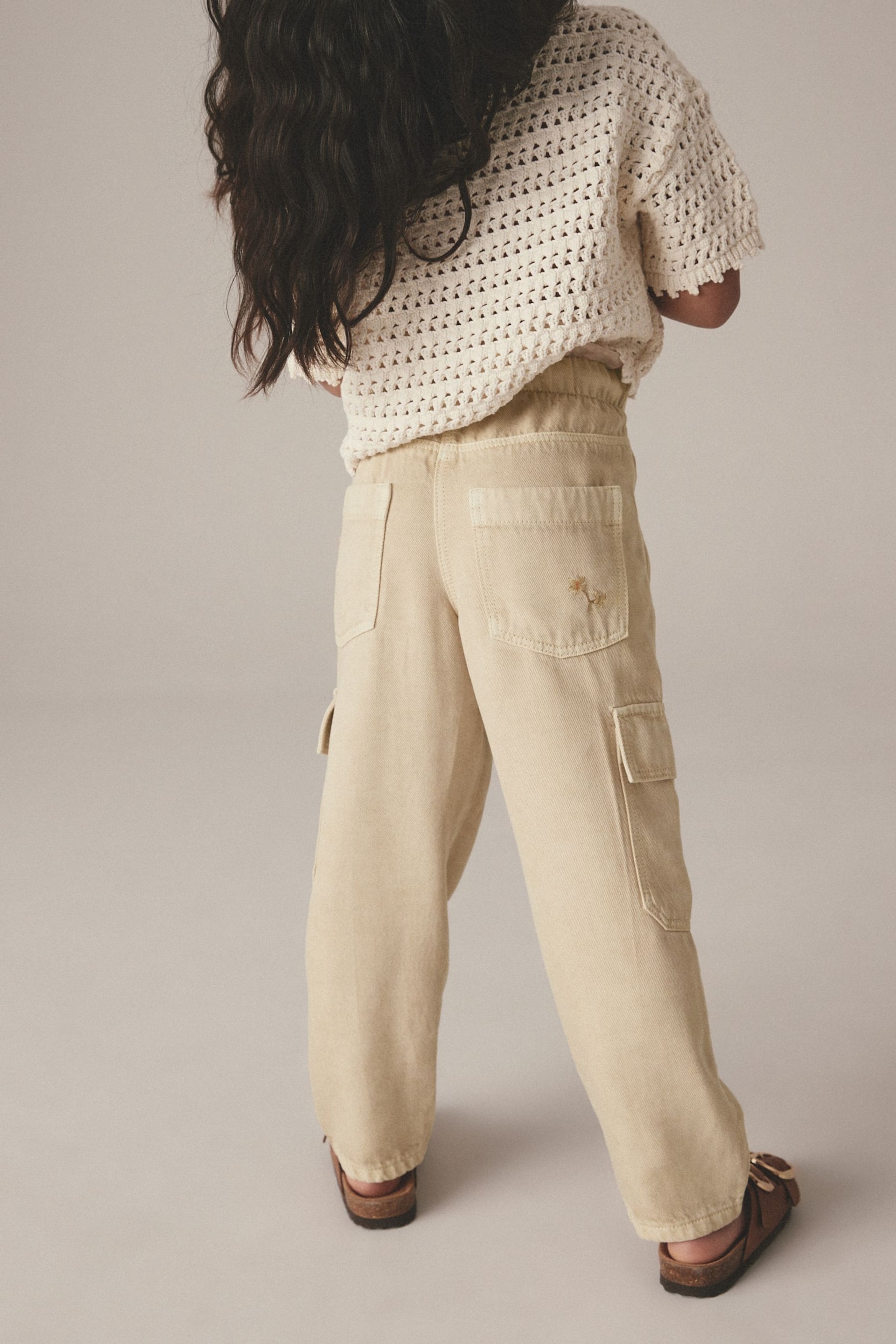 Stone Tencel Cargo Pocket Trousers (3-16yrs) - Image 3 of 7