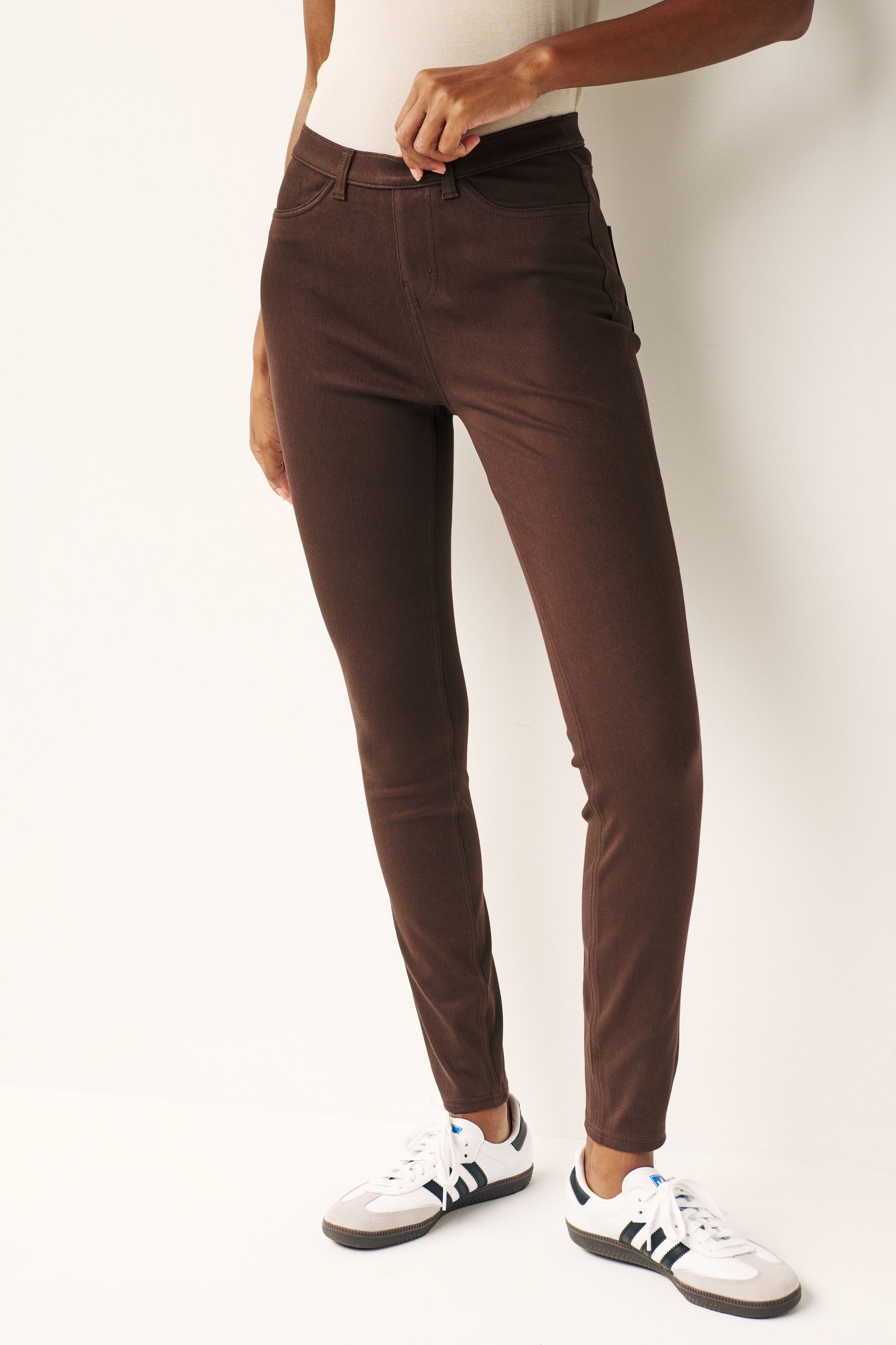 Brown denim leggings clearance