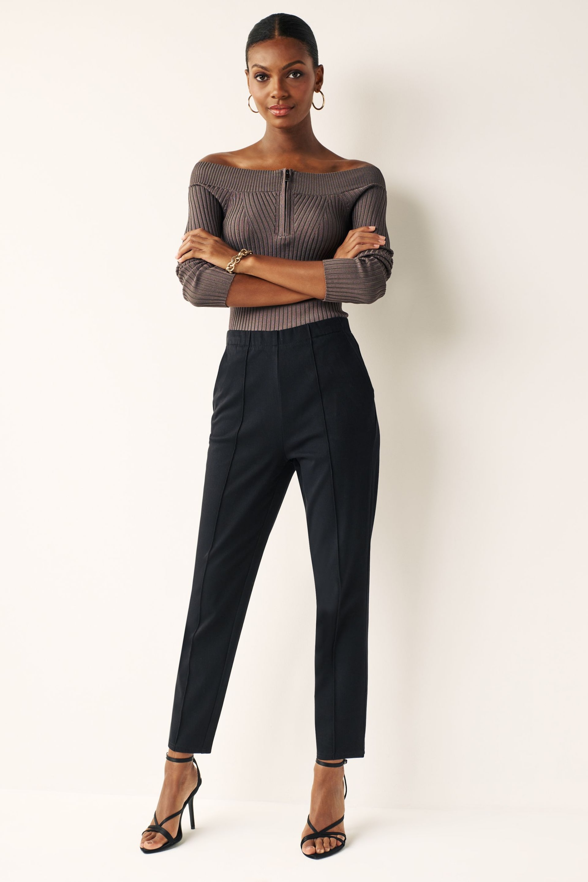 Black Jersey Seam Front Tapered Trousers - Image 1 of 6