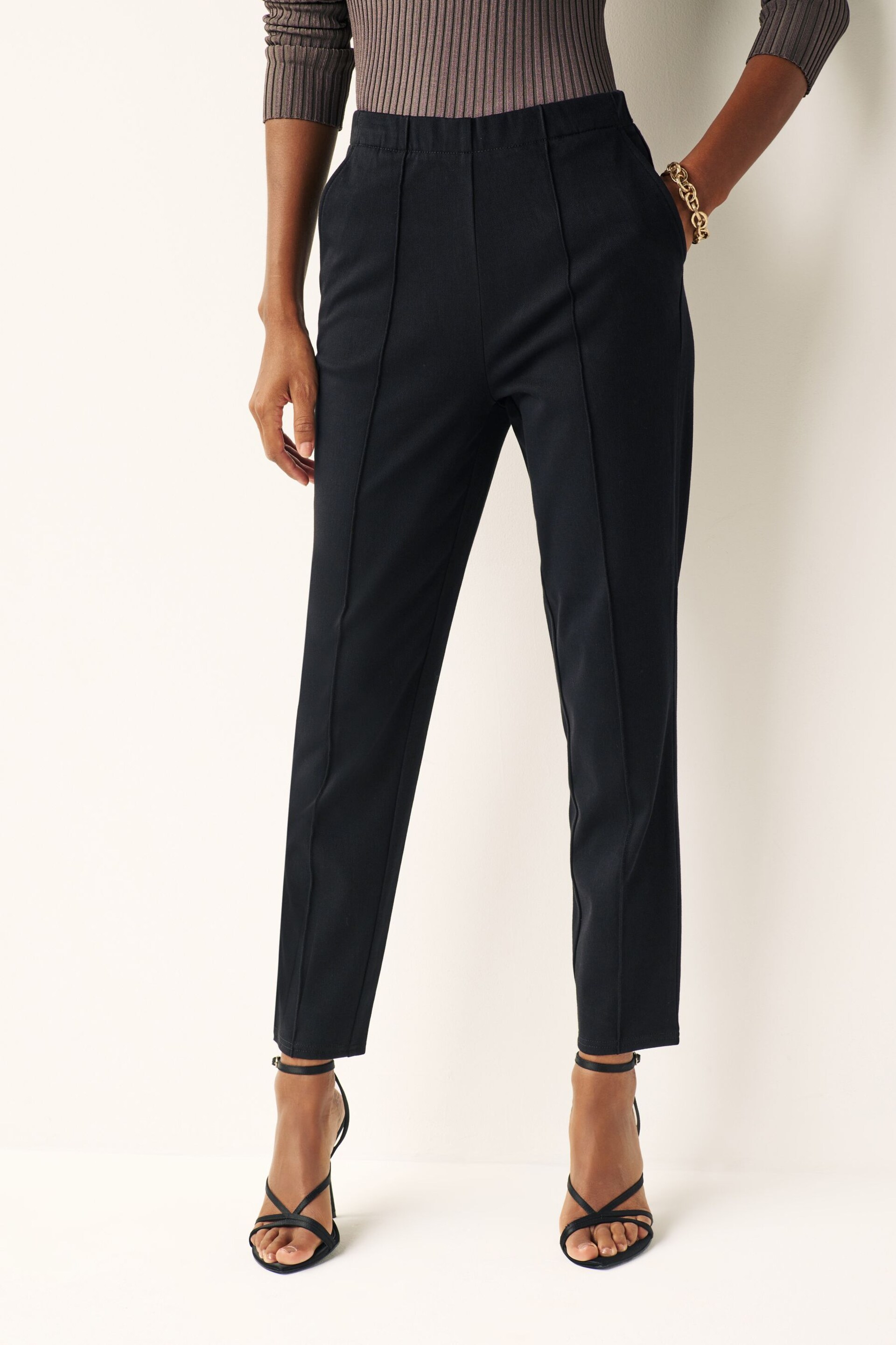 Black Jersey Seam Front Tapered Trousers - Image 2 of 6