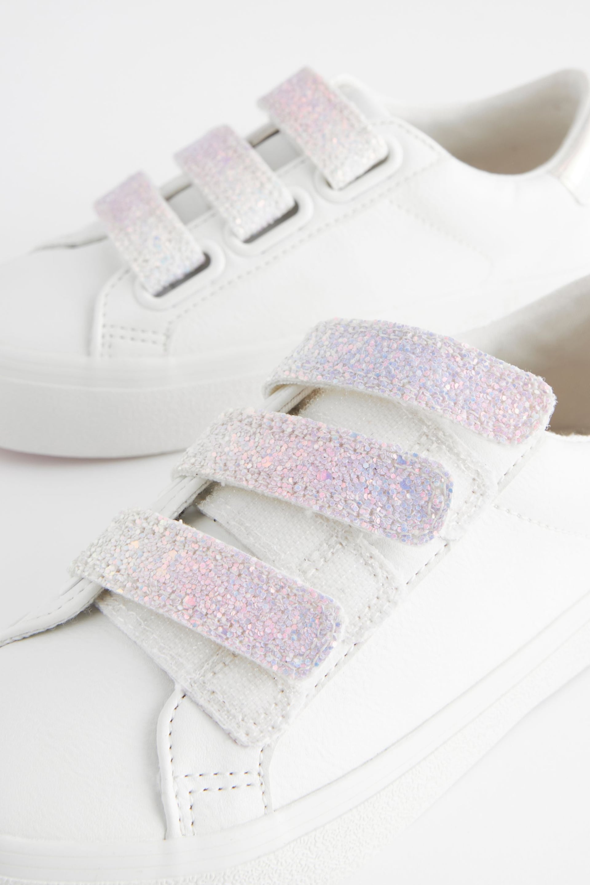 White Glitter Standard Fit (F) Touch Fastening Trainers - Image 6 of 7
