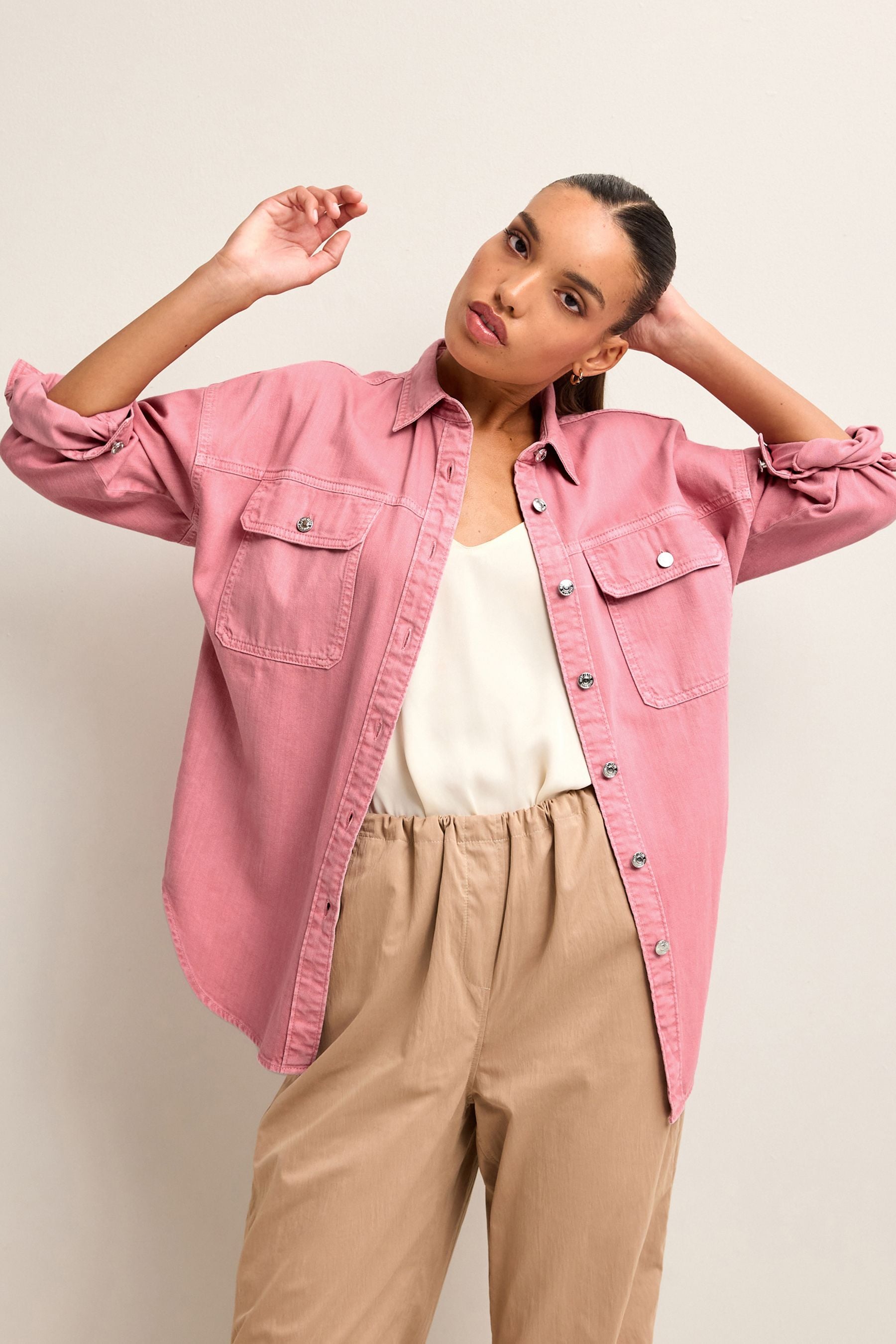 Buy Pink Oversized Denim Shirt from Next Kuwait