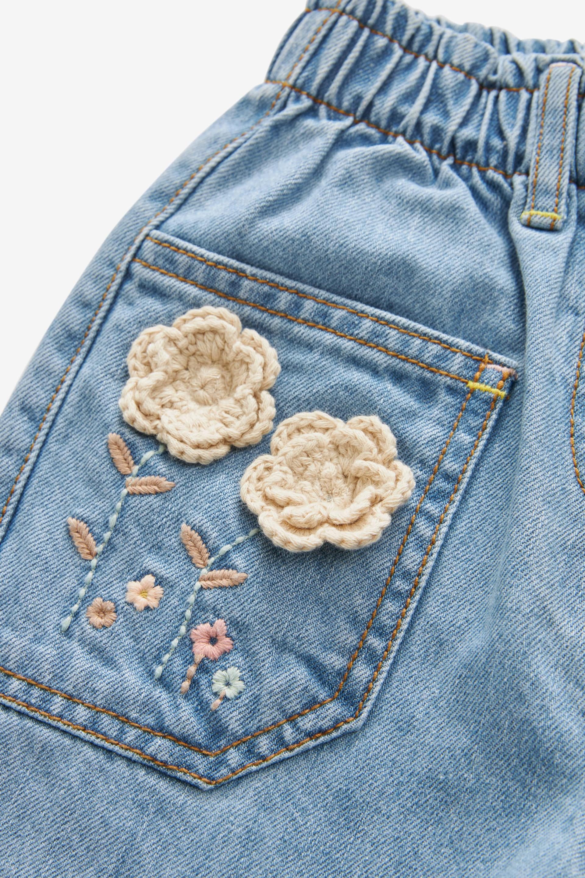 Mid Blue Denim Crochet Flower Slouchy Jeans (3mths-7yrs) - Image 6 of 6