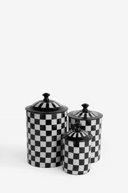 Rockett St George Set of 3 Black/White Checkerboard Nesting Enamel Storage Tins - Image 4 of 5