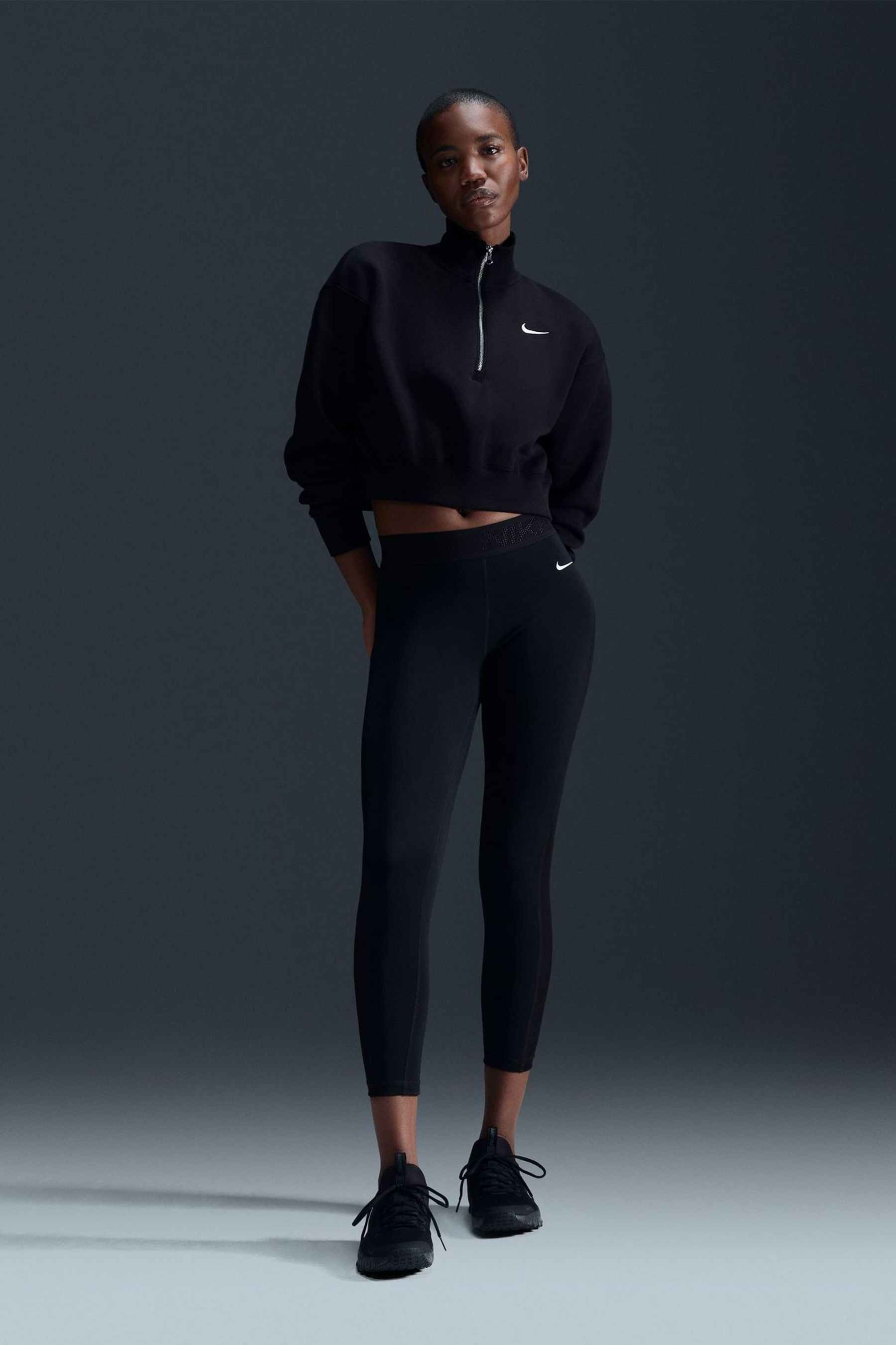 Buy Nike Black Phoenix Fleece Half Zip Mini Swoosh Cropped Sweatshirt from the Next UK online shop