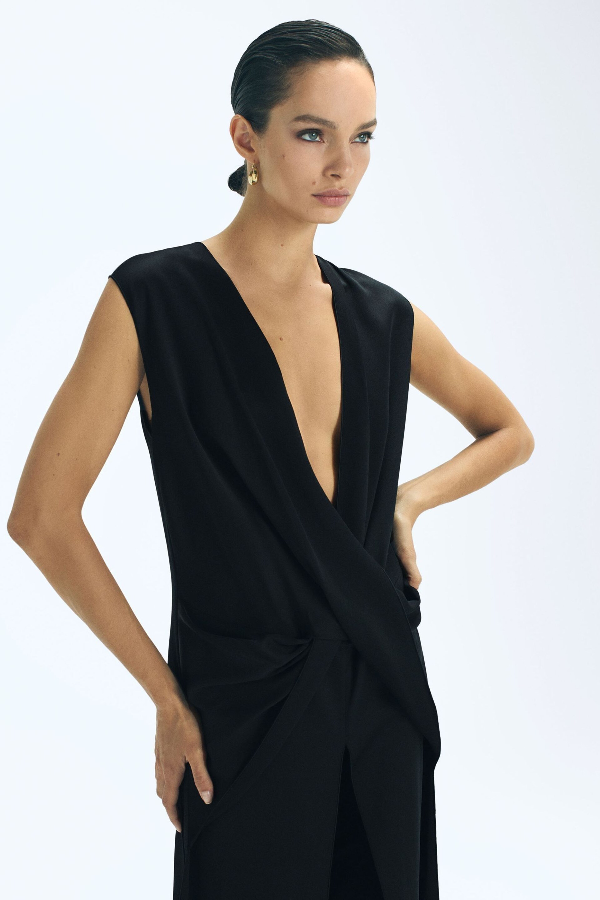 Atelier Draped Plunge Neck Maxi Top - Image 3 of 6