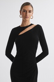 Reiss Black Macey Petite Velvet Cut-Out Midi Dress - Image 1 of 5