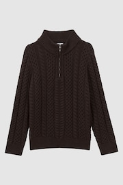 Reiss Chocolate Bantham Senior Slim Fit Knitted Half-Zip Jumper - Image 2 of 6