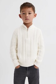 Reiss Ecru Bantham Senior Slim Fit Knitted Half-Zip Jumper - Image 3 of 5