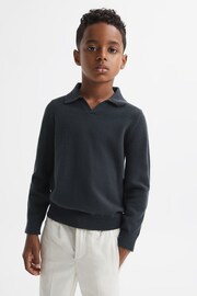 Reiss Anthracite Grey Swifts Senior Slim Fit Merino Wool Open Collar Top - Image 1 of 5