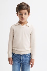 Reiss Milk Swifts Senior Slim Fit Merino Wool Open Collar Top - Image 1 of 6