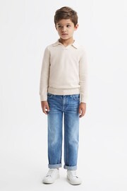 Reiss Milk Swifts Senior Slim Fit Merino Wool Open Collar Top - Image 3 of 6