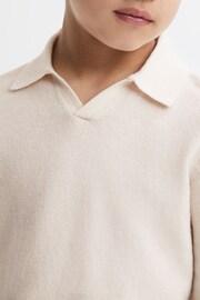 Reiss Milk Swifts Senior Slim Fit Merino Wool Open Collar Top - Image 4 of 6