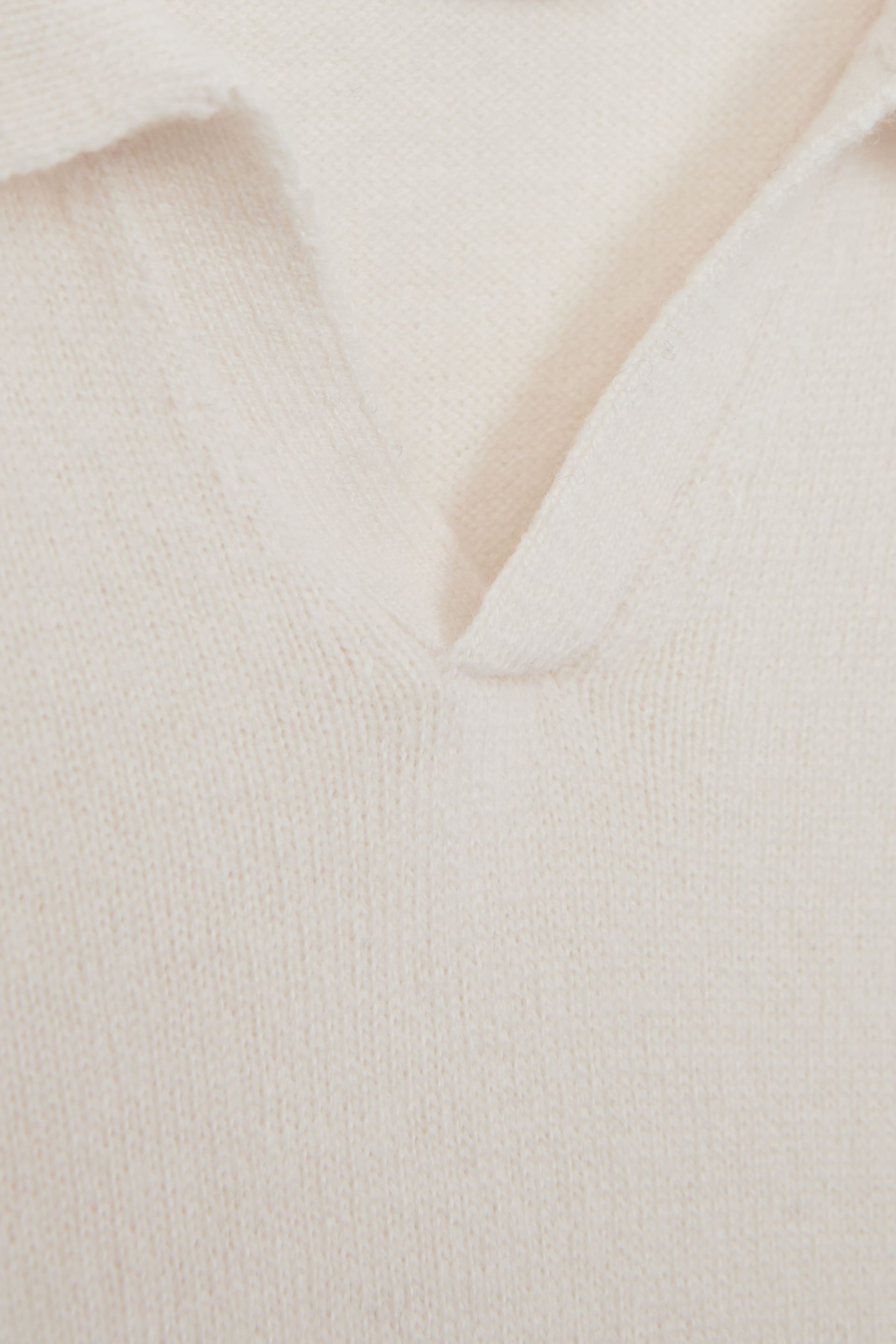Reiss Milk Swifts Senior Slim Fit Merino Wool Open Collar Top - Image 6 of 6