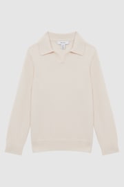 Reiss Milk Swifts Junior Slim Fit Merino Wool Open Collar Top - Image 2 of 6