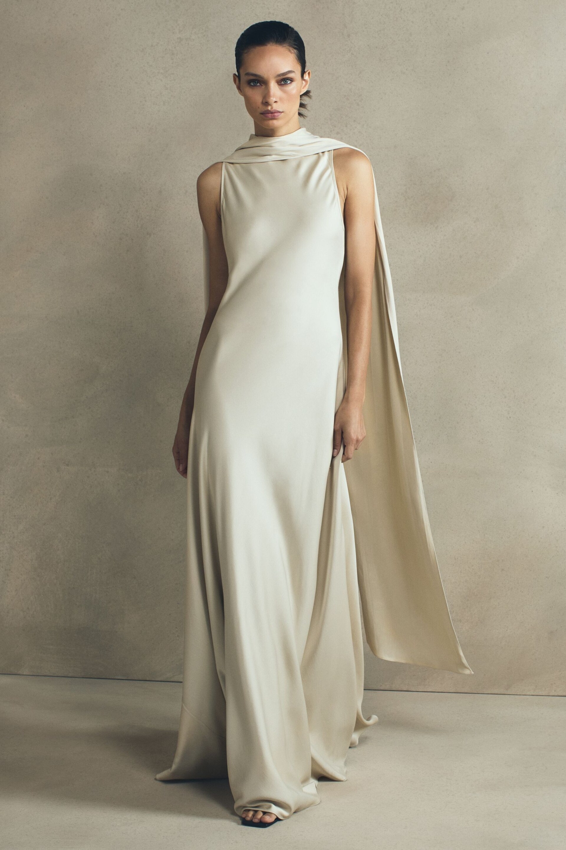 Reiss Champagne Keira Cape Maxi Dress - Image 1 of 6