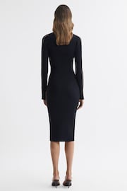 Reiss Navy/Camel Michelle Petite Bodycon Knitted Colourblock Midi Dress - Image 4 of 5