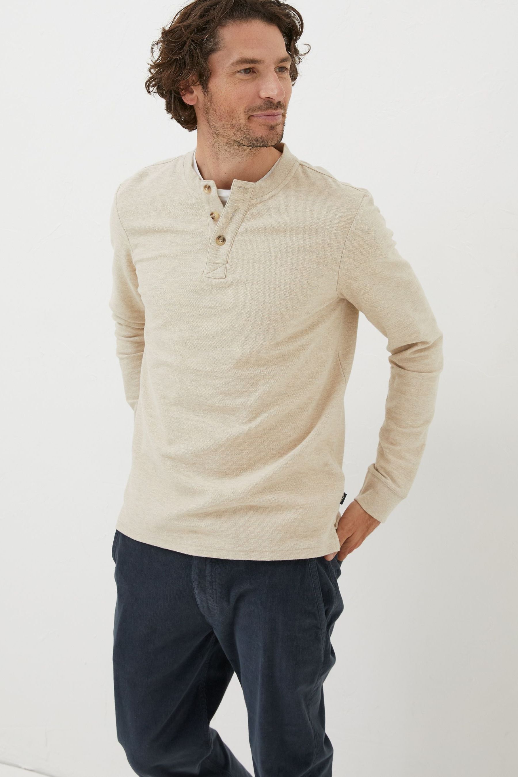 Buy FatFace Cream Henley T Shirt from Next Luxembourg
