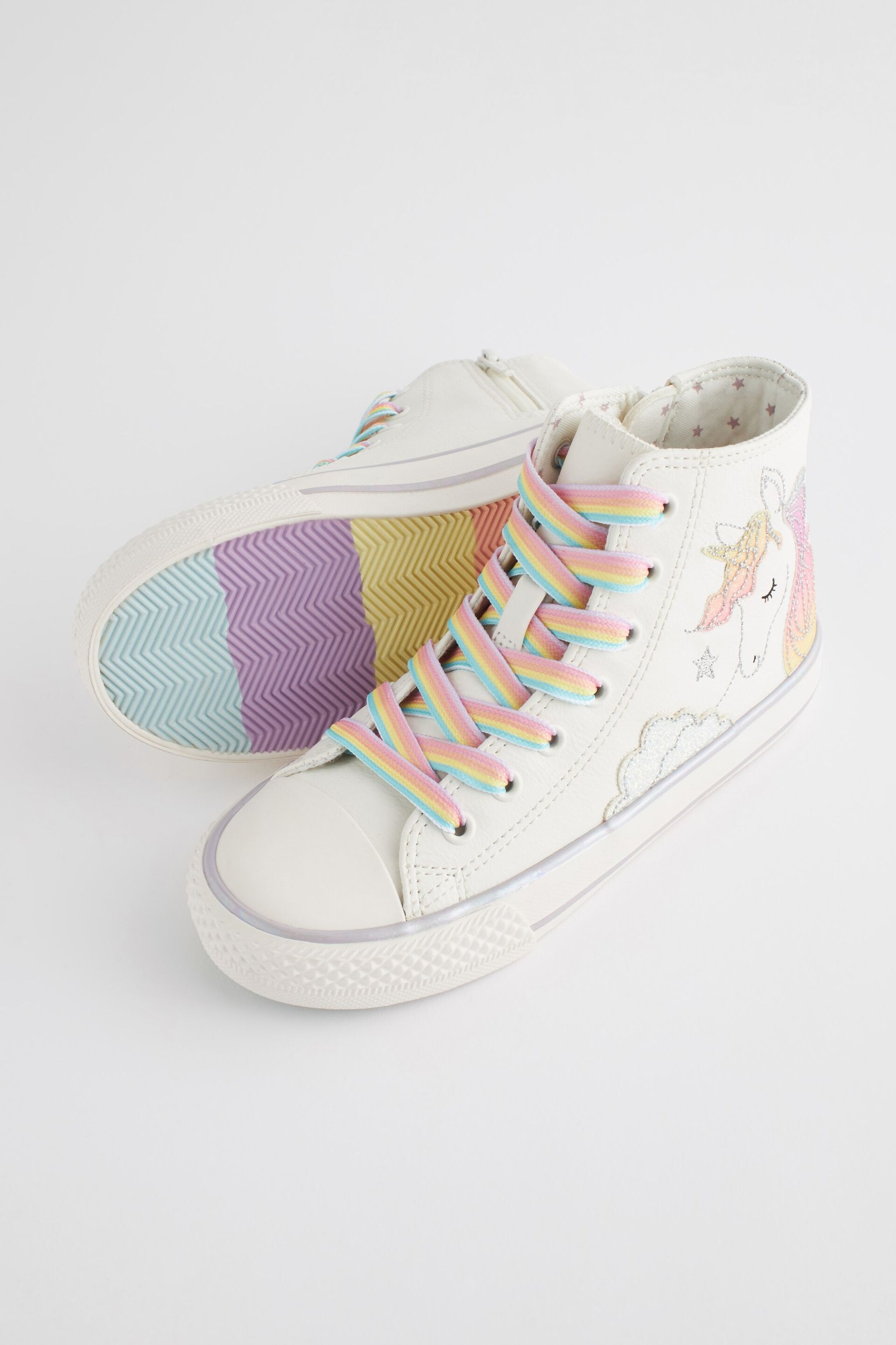 White Rainbow Unicorn Standard Fit (F) Lace-Up High Top Trainers - Image 5 of 8