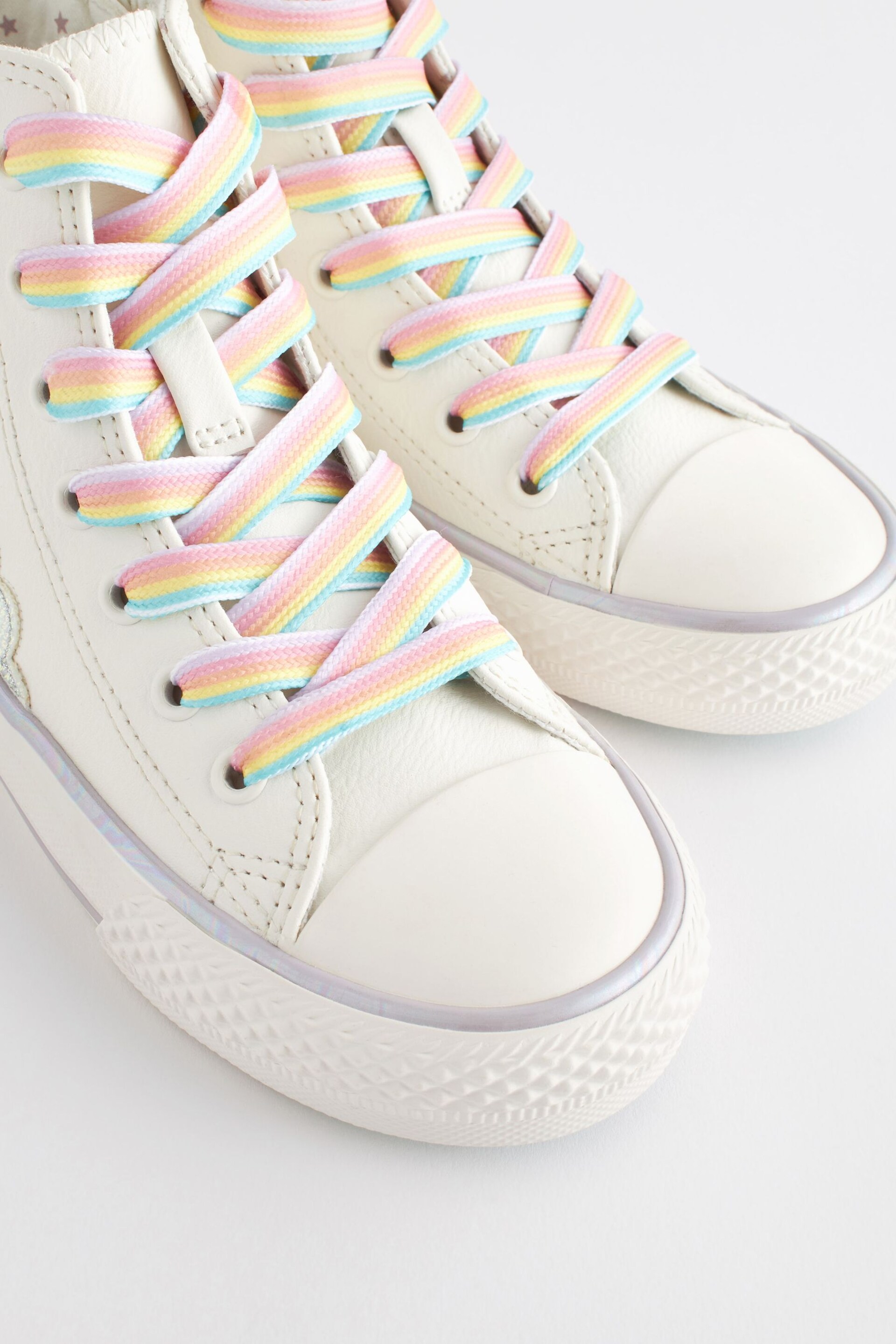 White Rainbow Unicorn Standard Fit (F) Lace-Up High Top Trainers - Image 6 of 8