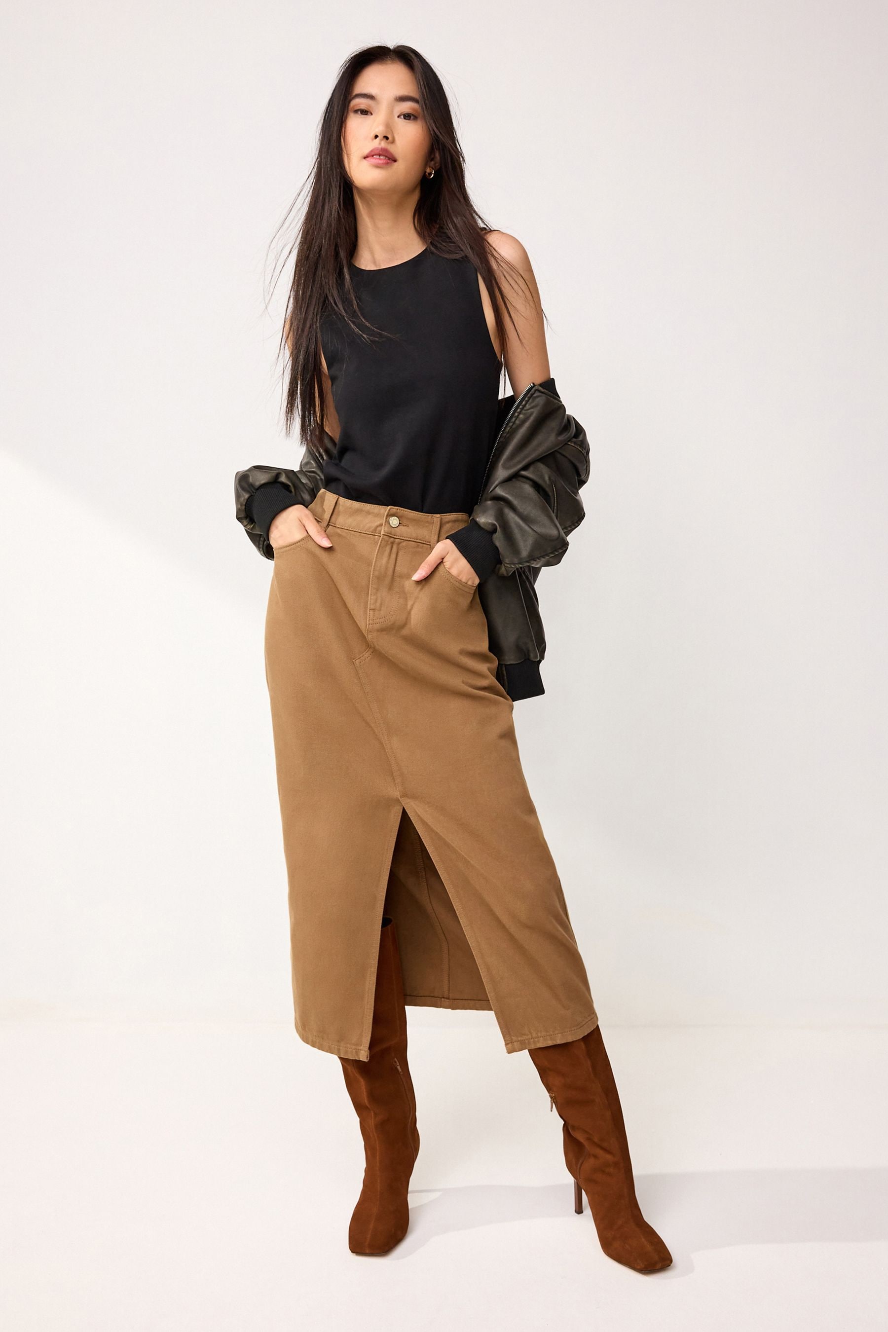Buy Marron rouille Jupe longue en jean from Next Luxembourg
